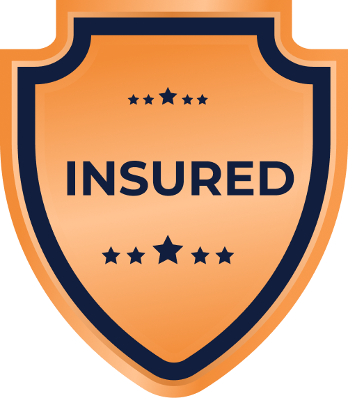 Orange shield emblem with the word "INSURED" and stars.