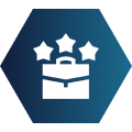 Icon of a box with stars popping out inside a hexagon.