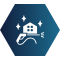 Hand holding a sparkling clean house icon.