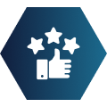 Icon of a thumbs-up with three stars above it.