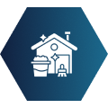 Icon of a house with a bucket and broom.